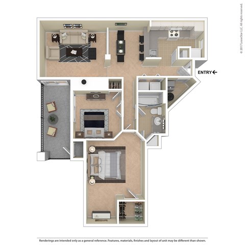 Floor plan for 2 beds, 1 bath, 1063 sqft